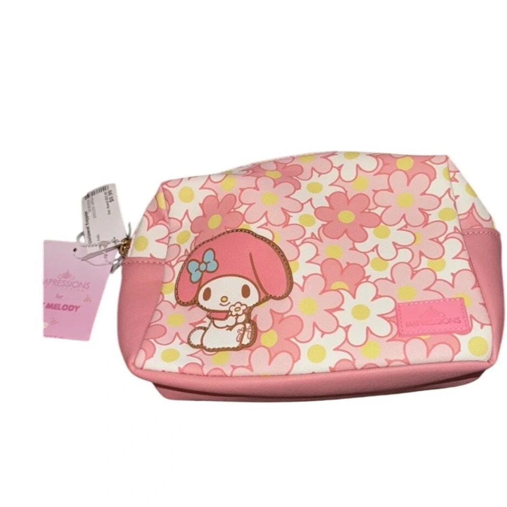Impressions Vanity My Melody Makeup Bag OS Pink‎ Floral Saffiano Pouch NWT